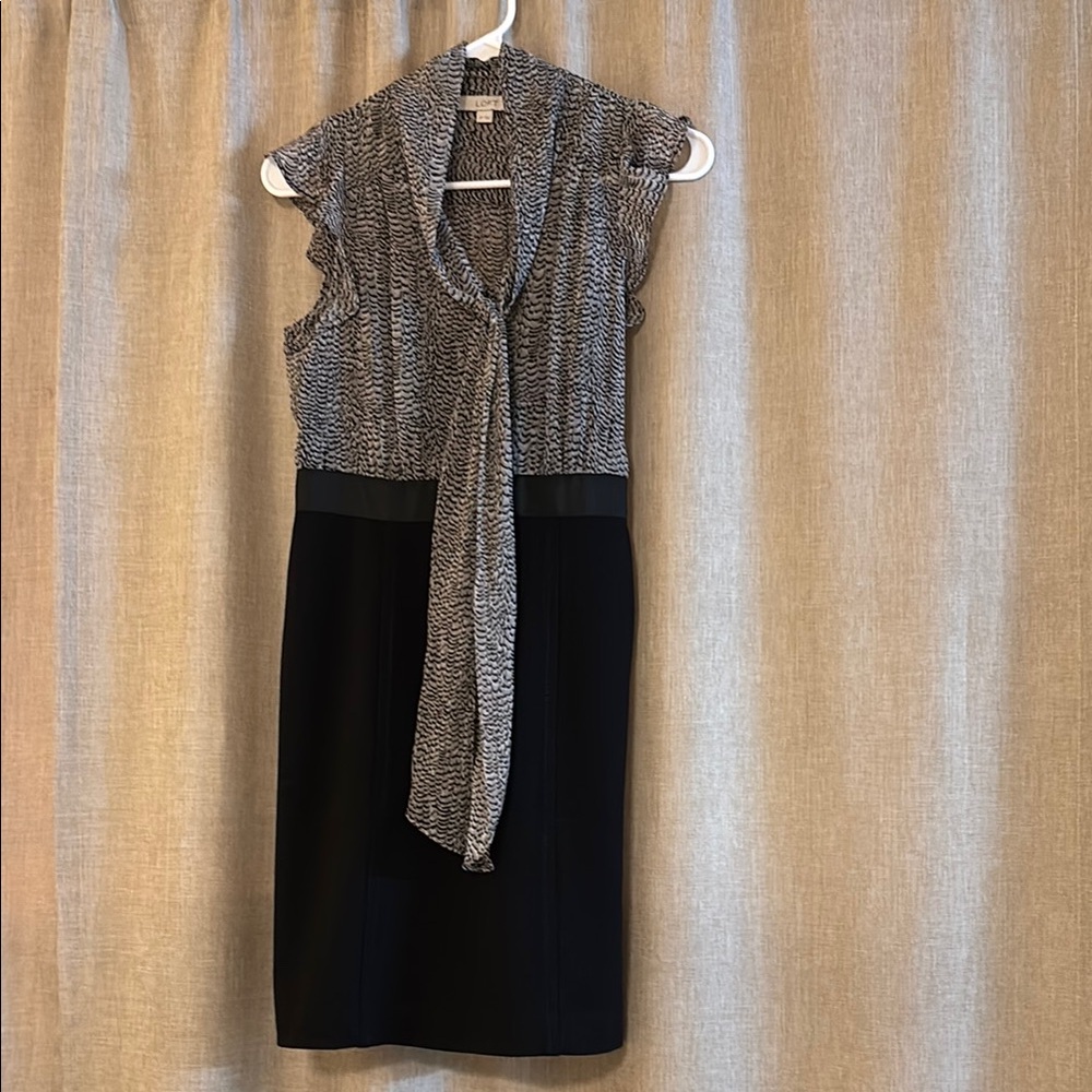LOFT Black & White Sleeveless Tie‑Neck Dress – 2P – Fall Work & Event Dress